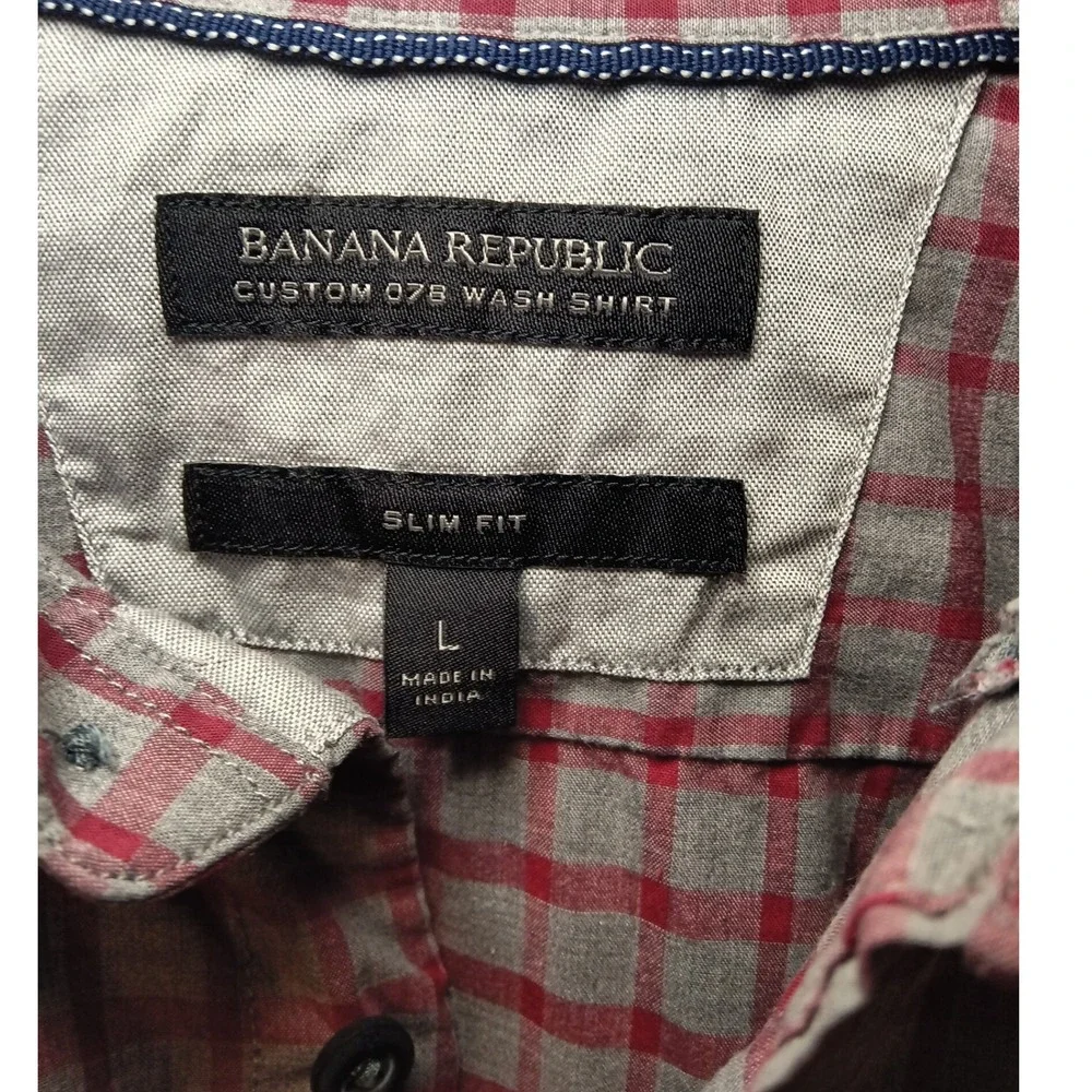 Banana Republic Custom 078 Wash Slim Fit Plaid Long Sleeve‎ Shirt Men's L